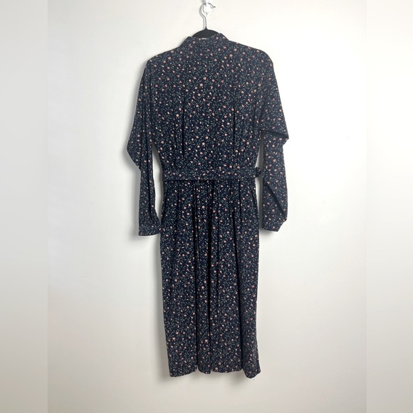 Vintage Alcott & Andrews Navy Blue Pink Ditsy Floral Corduroy Pleated Dress Sz 8 - Picture 2 of 10